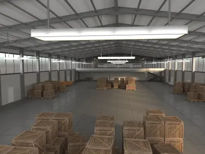 Warehouse with pallets and boxes Low-poly 3D model