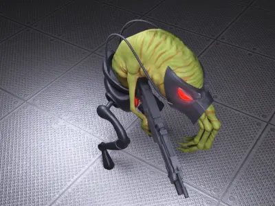 Slig lowpoly alien with gun Low-poly 3D model