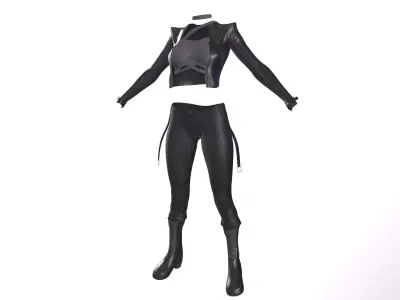 Female leather sci-fi spy outfit Low-poly 3D model