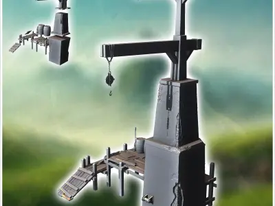 Medieval and antique loading crane with wooden pontoon 1 - Medie 3D print model