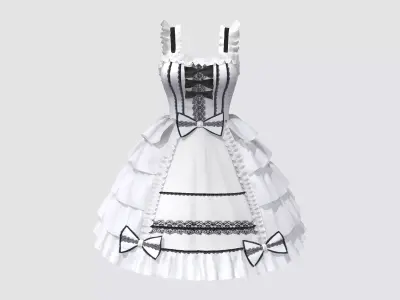 Black and White Masquerade Dress Low-poly 3D model