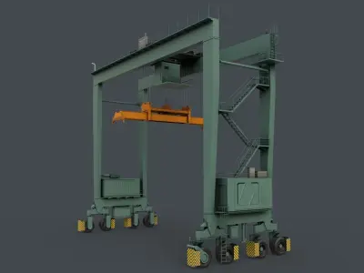 PBR Rubber Tyred Gantry Crane RTG V2 - Green Light Low-poly 3D model