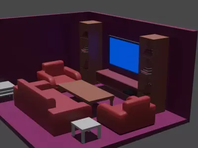 livingroom perspektif Low-poly 3D model