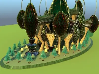 ARENA futuristic building with trees 3D model