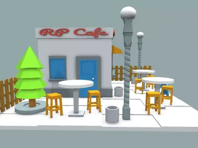 Low-Poly Cafe Free low-poly 3D model