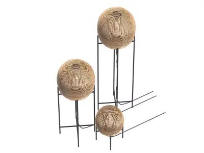 Bamboo Wicker bulb Sari floor table lamp 3D model