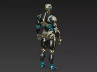 Black Gold Humanoid Face Robot Low-poly 3D model