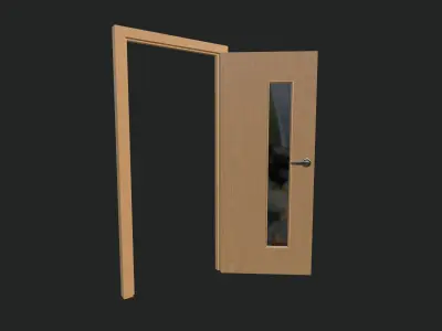 Vertical Glass Pane Wooden Door 3D model