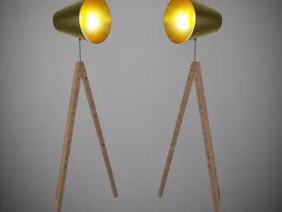 lamp model two floor lamps on wooden tripods 3D model