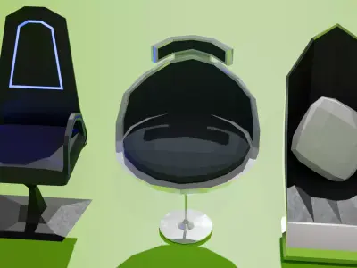 Set chairs futuristic furniture Low-poly 3D model