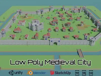 Medieval City Low-poly 3D model