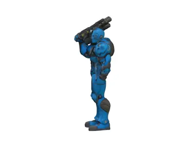 Futuristic Blue Armored Soldier 3D Model 3D model