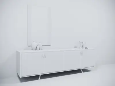 Furniture sideboard with vases and mirror Free 3D model