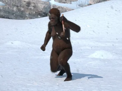  Hominid with Weapon in Attack Pose Fur 