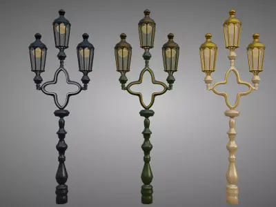 Lampost street lamp with three candle holders 3D model