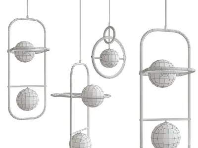 China Contemporary Gold Hanging Light Lamp low poly 3d model Low-poly 3D model