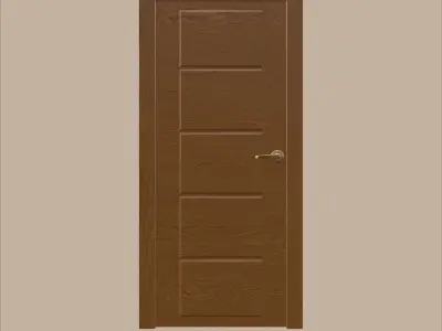 Wooden Interior Door with Golden Handle 3D model