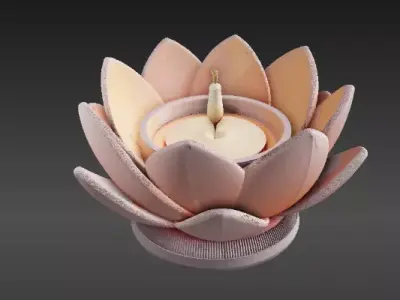 Flower Flame Tealight Holder 3D Print Model Floral Candle Stand Low-poly 3D model