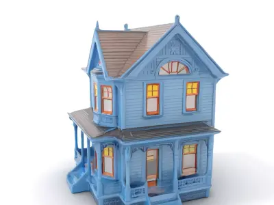 Victorian Blue House model pack Low-poly 3D model