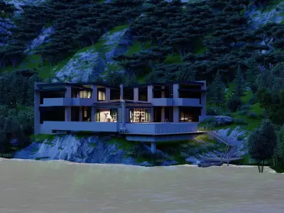 Forest villa-Casa Scene-Modern Villa 3D model 6