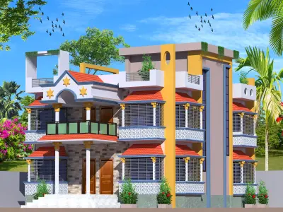 Modern Duplex House 3D Model   3D model