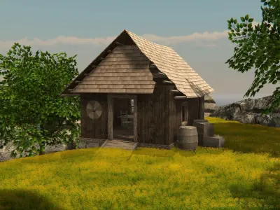 Wooden House Game Ready  Low-poly 3D model