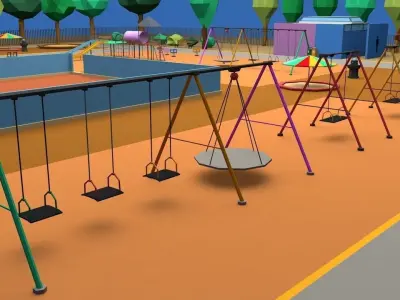 Playground Low Poly park with equipment Low-poly 3D model