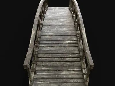WOODEN BRIDGE MEDIEVAL PLATFORM CONSTRUCTION ENTERABLE Low-poly 3D model