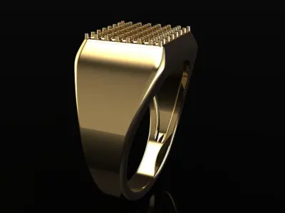 Square Signet Diamond Cluster Ring Band Mix Size 3D print model