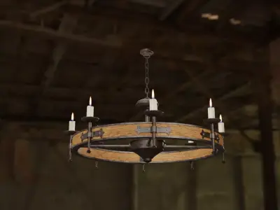 Wooden Candle Chandelier 3D model