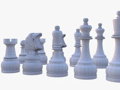 Chess Set Pieces Low-poly 3D model