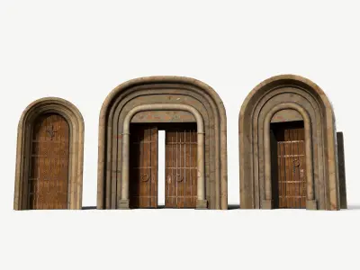 Medieval Door Set Low-poly 3D model