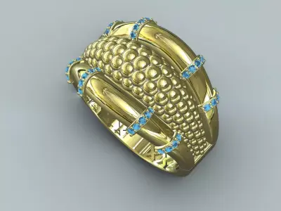 Beaded Dome Statement Ring 14K Gold 3D print model