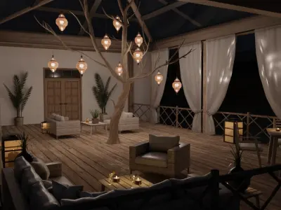 Beach Terrace Blender Scene - NIGHT 3D model