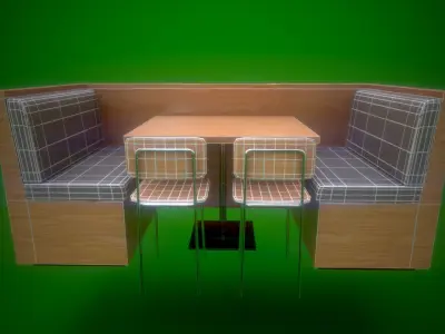 Modern Cafe Booth Seating with Table and 2 Chairs 3D Model Low-poly 3D model