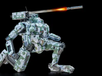  Rigged Sci-Fi Combat Mech Exoskeleton Suit - Green Protective PBR 