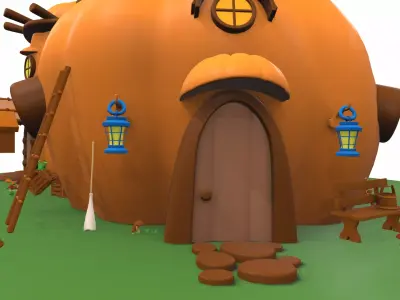 Cartoon pumpkin house and props 2 3D model