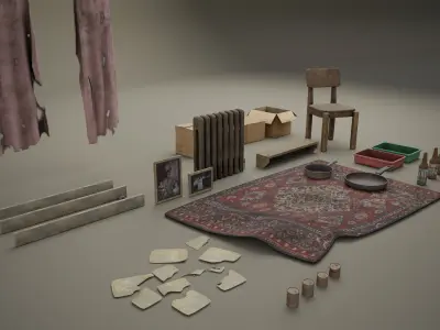 Post-Apocalyptic Interior Prop Pack-Game Ready 3D Assets Low-poly 3D model