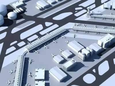 3D Airport with buildings and runway 3D model