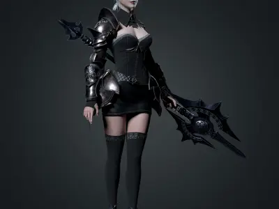 Bishop - Game Ready female character in armor and holding sword Low-poly 3D model