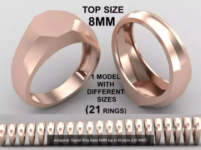 octagonal Signet Ring in All sizes 267-MWCG-2 3D Model Pack