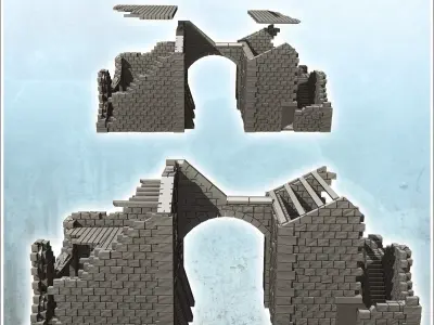 Ruined stone building with archway and frame 35 - Modern WW2 WW1 3D print model
