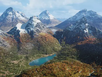 Snowy Peaks and Forest Valley  - Unity 2022 and higher BUILT-IN Low-poly 3D model
