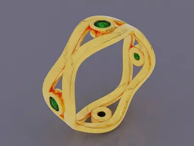 Bezel set round cut diamond wavy ring band 3D print model