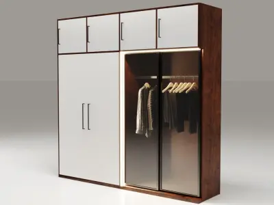 Dual-Material LED Cupboard with Hinged and Sliding Doors Low-poly 3D model