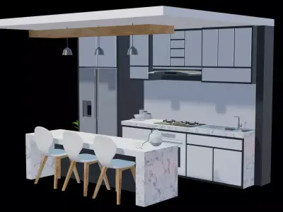 white modern design kitchen with lights - blender eevee Low-poly 3D model