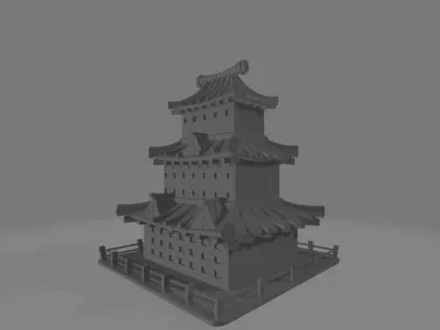 Modular Japanese medieval town Low-poly 3D model