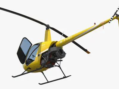  Robinson R22 Aircraft with Bubble Cockpit Yellow Rigged 