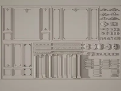 Collection stucco molding frame Low-poly 3D model