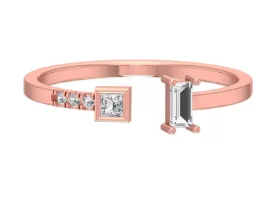 Solitaire Women Light Weight Baguette Princess stone Band Ring 3D print model